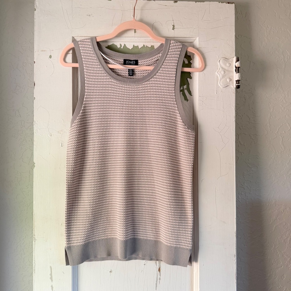 Jones New York Womens Grey Pink Textured Knit Sleeveless Sweater Shell Size M